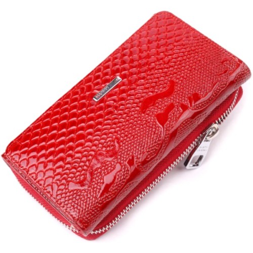 Портмоне Karya З лакованої фактурної шкіри Червоне (21428)