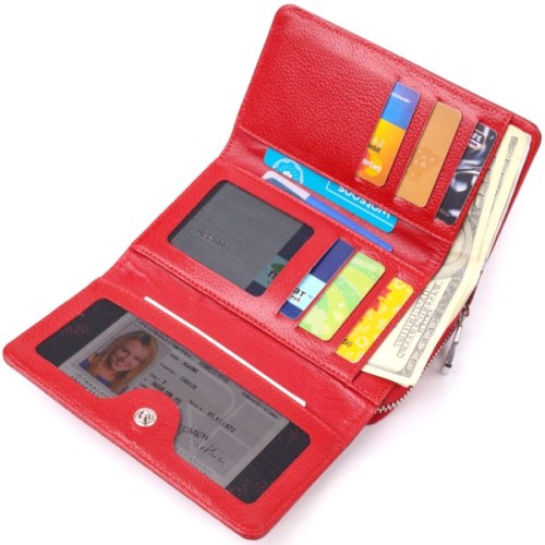 Портмоне Karya З лакованої фактурної шкіри Червоне (21428)