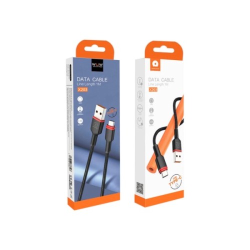 Дата кабель USB 2.0 AM to USB-C 1.0m 2.4A X203 black WUW (6972573336203)