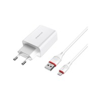 Зарядний пристрій BOROFONE BA21A Long Journey USB QC3.0 + cable USB to Micro 5P 18W White (6931474702470)