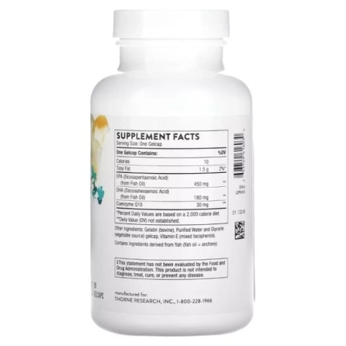 Вітамін Thorne Research Омега-3 з коензимом Q10, Omega-3 with CoQ10, 90 гелевих капсул (THR-61603)