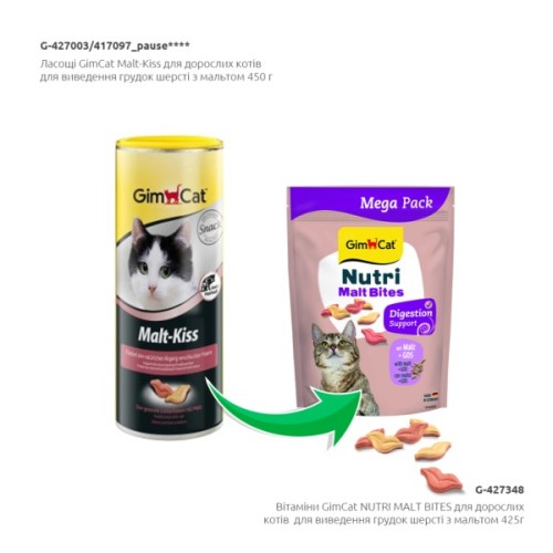 Вітаміни для котів GimCat Nutri Malt Bites для виведення грудок шерсті з мальтом 425 г (4002064427348)