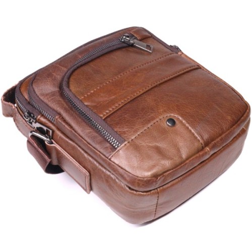 Сумка Vintage Чоловіча через плече з натуральної шкіри Світло-коричнева (21480)