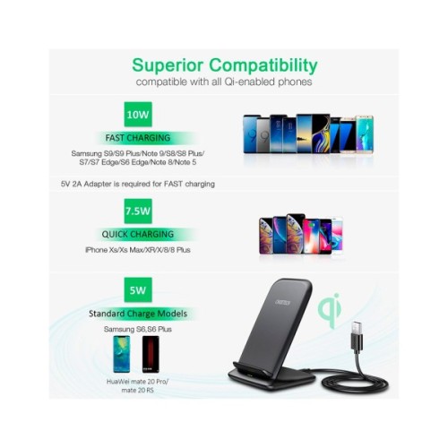 Зарядний пристрій Choetech 15W Fast Wireless Charging Stand 2coils black (T555-F-BK)