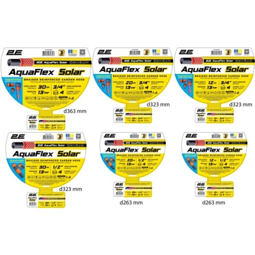 Шланг для поливу 2E AquaFlex Solar, 1/2", 30м, 4 шари, 13бар, -10…+60°C, зрошувач, конектор, адаптер 2в1 (2E-GHE12SR30)