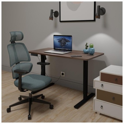 Комплект офісних меблів Mealux PowerDesk Lite Walnut+Leo Air Plus Grey Blue (EVO-201 Lite Walnut/B +Y-546 KBGL)