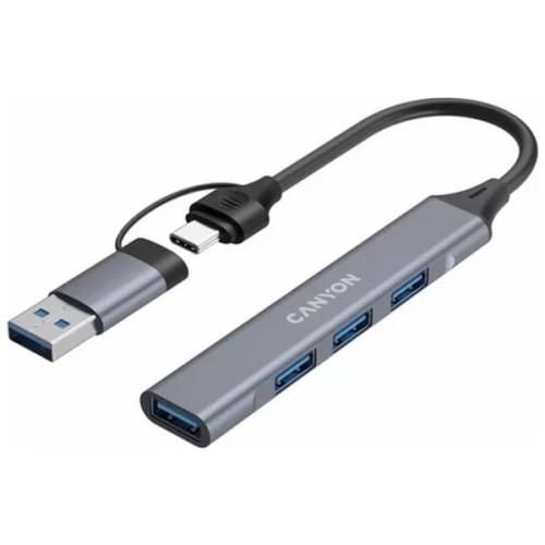 Концентратор Canyon USB-C/A 4-in-1 1xUSB 3.0 + 3xUSB 2.0 gray (CNS-TDS02G)