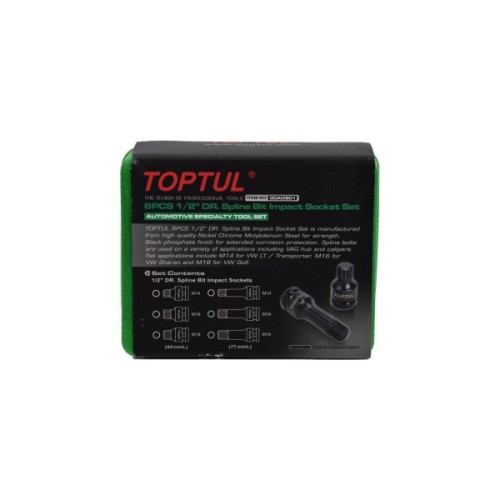Набір торцевих головок Toptul ударних SPLINE 1/2" M14-M18 6шт. (GDAI0601)