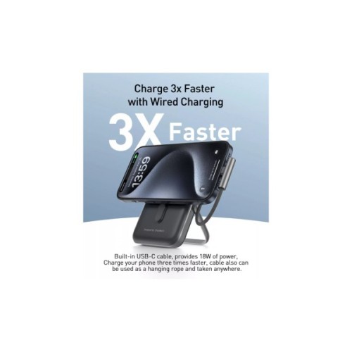 Батарея універсальна Choetech Magnetic Wireless 10000mAh 20W, PD, Qi-15W, USB-C In/Out, build-in cabel, Black (B735-CCBK)