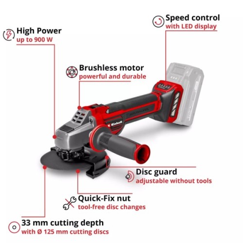 Шліфувальна машина Einhell Professional, TP-AG 18/125 CE Q Li-Solo, 18V, 4Ah, 125мм, 3000–10500об/хв, ЗП, 1.69кг (4431155K)