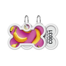 Адресник для тварин WAUDOG Smart ID з QR паспортом "Банани на рожевому", кістка 40х28 мм (231-4055)