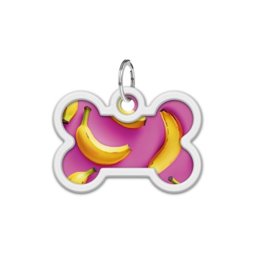 Адресник для тварин WAUDOG Smart ID з QR паспортом "Банани на рожевому", кістка 40х28 мм (231-4055)