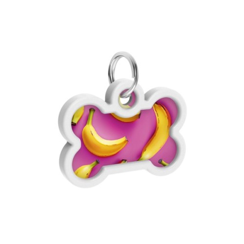 Адресник для тварин WAUDOG Smart ID з QR паспортом "Банани на рожевому", кістка 40х28 мм (231-4055)