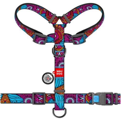 Шлея для собак WAUDOG Nylon з QR паспортом анатомічна H-подібна "Літо" L (5575)