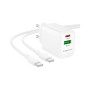 Зарядний пристрій BOROFONE BN27 Fuente 1xUSB-C PD20W + 1xUSB QC3.0 + cable USB-C to USB-C White (6941991120282)