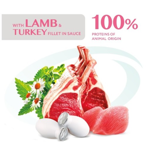 Вологий корм для кішок Optimeal з чутливим травленням з ягням та філе індички в соусі 85 г (4820215364003)