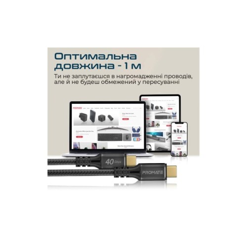 Дата кабель USB-C to USB-C 1.0m Promate (powerbolt240-1m.black)