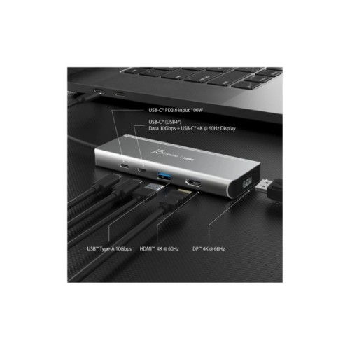 Концентратор J5create USB-C 7-in-1 USB 3.2 + USB-C PD + HDMI 4K + DisplayPort + SD/TF gray (JCD401-N)