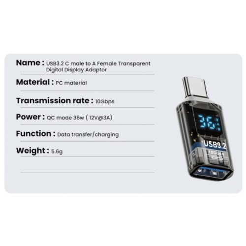 Перехідник OTG USB 3.2 AF to USB-C M 10Gbps QC 36W with display XoKo (AC-322UTC)