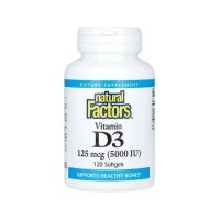 Вітамінно-мінеральний комплекс Natural Factors Вітамін D3, 125 мкг 5000 МО, Vitamin D3, 120 гелевих капсул (NFS-01056)
