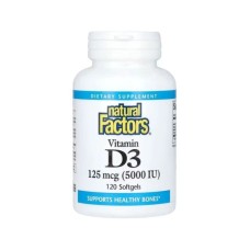 Вітамінно-мінеральний комплекс Natural Factors Вітамін D3, 125 мкг 5000 МО, Vitamin D3, 120 гелевих капсул (NFS-01056)