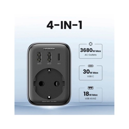 Зарядний пристрій Ugreen 3xUSB 30W Outlet Extender (2хUSB-A+USB-C) CD314 (90613)