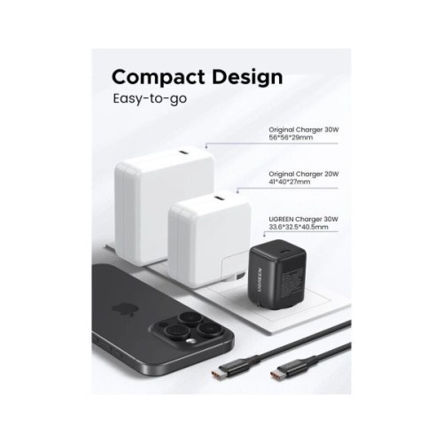 Зарядний пристрій Ugreen X513 USB-C PD30W QC4.0 GaN black (65007)