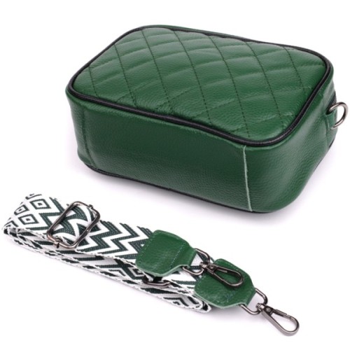 Сумка Vintage Стьобана жіноча з натуральної шкіри Зелена (22857)