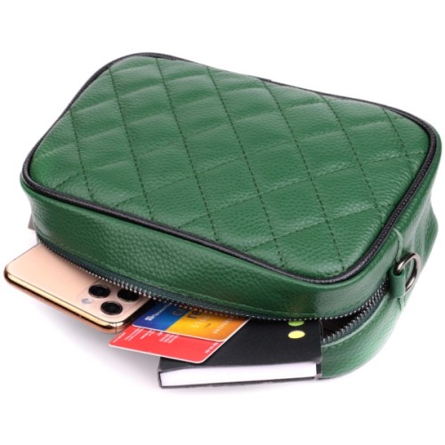 Сумка Vintage Стьобана жіноча з натуральної шкіри Зелена (22857)