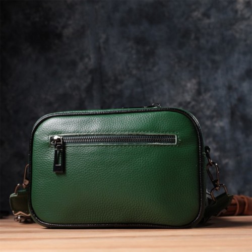 Сумка Vintage Стьобана жіноча з натуральної шкіри Зелена (22857)