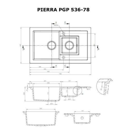 Мийка кухонна Perfelli PIERRA PGP 536-78 LIGHT BEIGE