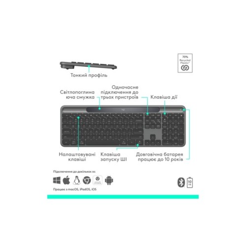 Клавіатура Logitech Slim Solar+ Bluetooth Graphite (920-013764)