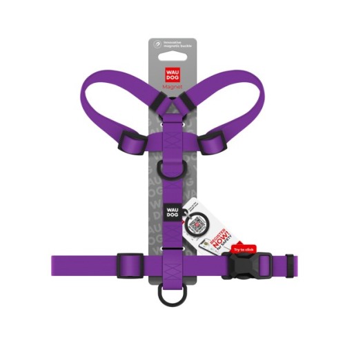 Шлея для собак WAUDOG Magnet анатомічна Н-подібна з QR-паспортом, магнітна пряжка-фастекс М фіолетова (26239)