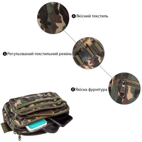 Сумка Vintage Бананка текстильна на пояс Мілітарі (20157)