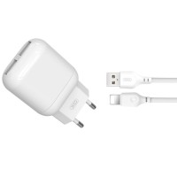 Зарядний пристрій XO 2xUSB 2.4A + cable USB to Lightning white (L78-L-WH)