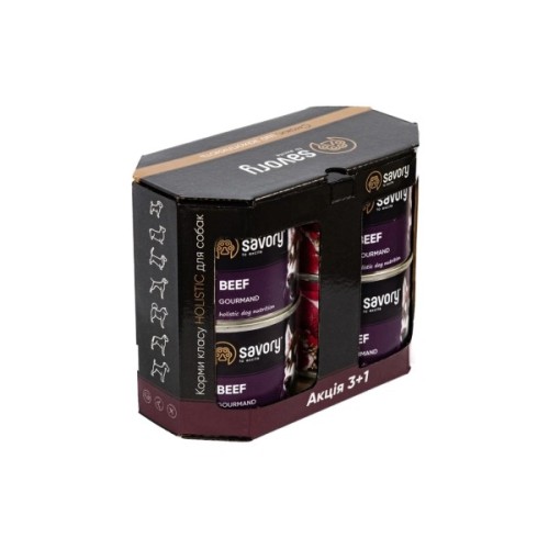 Консерви для собак Savory Gourmand "3+1" з яловичиною 4 шт х 200 г (2700000032701)