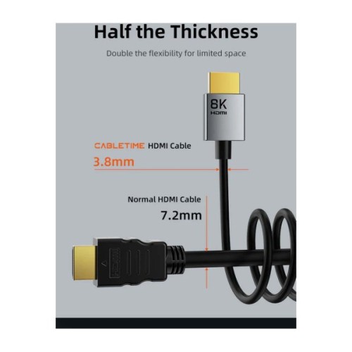 Кабель мультимедійний HDMI M to HDMI M 2.0m V2.1 8K60Hz Cabletime (CA915910)