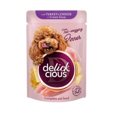 Вологий корм для собак Delickcious Смужки з індичкою та сиром в крем-супі 85 г (4820269141810)