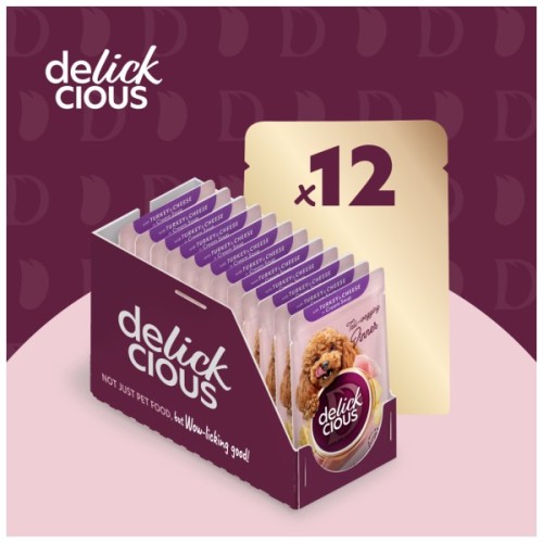 Вологий корм для собак Delickcious Смужки з індичкою та сиром в крем-супі 85 г (4820269141810)