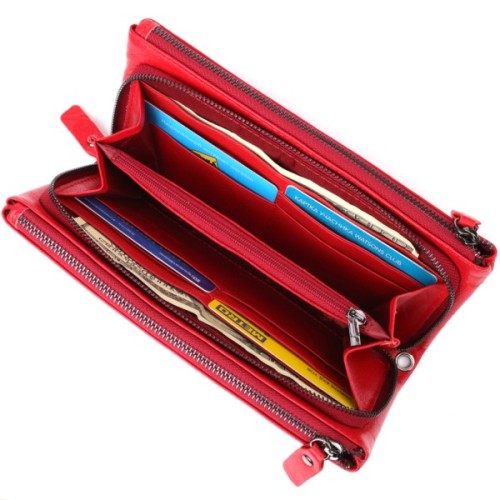 Гаманець ST Leather Шкіряний на три відділення Червоний (23109)