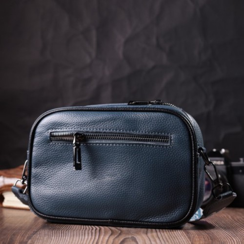 Сумка Vintage Шкіряна жіноча через плече на одне відділення Синя (22385)