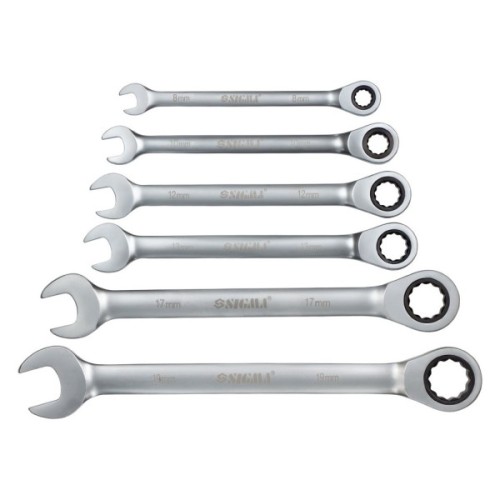Ключ Sigma ріжково-накидний тріскачковий 6шт (8,10,12,13,17,19мм) CrV satine (6010511)