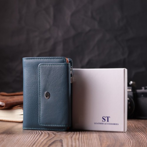 Гаманець ST Leather З натуральної шкіри Бірюзовий (22504)