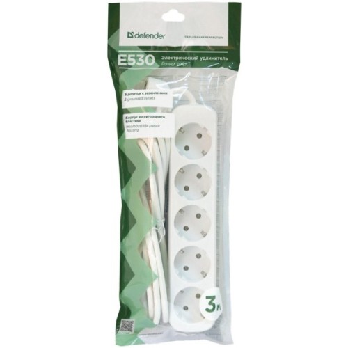 Мережевий подовжувач Defender E530 3.0 m 5 роз white (99230)