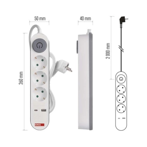 Мережевий подовжувач EMOS P1322PD