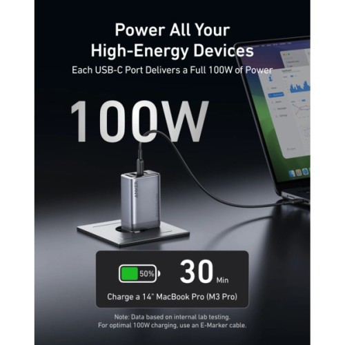 Зарядний пристрій Anker GaNPrime 100W 2xUSB-C PD + 1xUSB-A Foldable Silver (A2688341)