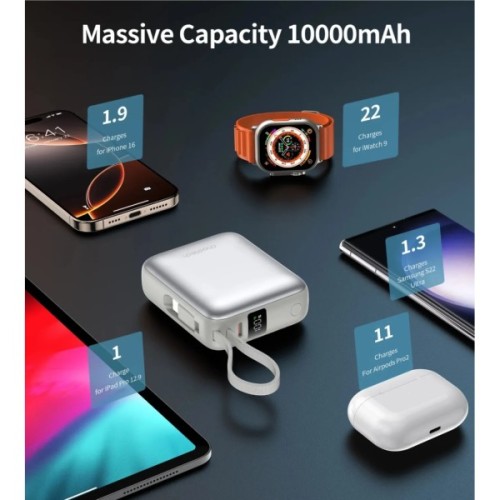 Батарея універсальна Choetech 10000mAh, 35W. PD/3.0, LED Display, buid-in type-C cabel, Grey (B832-GY)