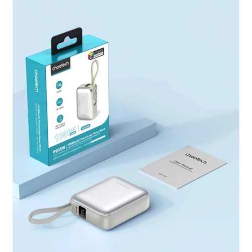 Батарея універсальна Choetech 10000mAh, 35W. PD/3.0, LED Display, buid-in type-C cabel, Grey (B832-GY)