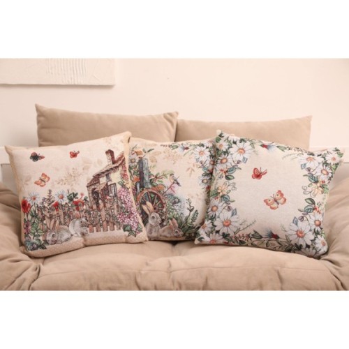 Подушка Прованс гобеленова декоративна Alicia метелики та квіти 45х45 см (021823)