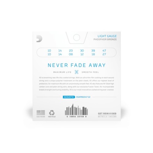 Струни для гітари D'Addario XS Phosphor Bronze Extra Light 12-String (10-47) (XSAPB1047-12)